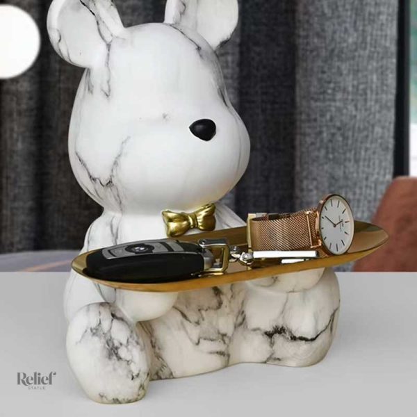 Objet déco ours en marbre avec finition dorée, 23 cm