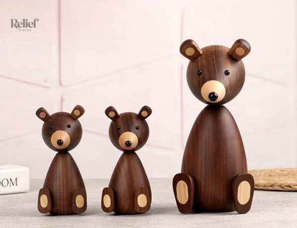 Ours décoratif en bois, style nordique, 12 cm