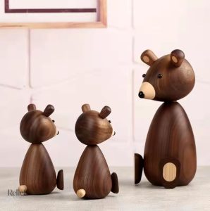 Statue ours en bois nordique 20 cm, décoration élégante
