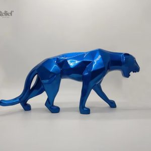 Statue panthère origami en résine bleue, 70 cm de hauteur