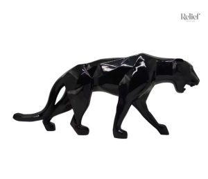 Statue Panthère Origami en résine noire 70 cm