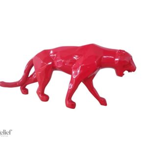 Statue origami panthère en résine rouge, 70 cm