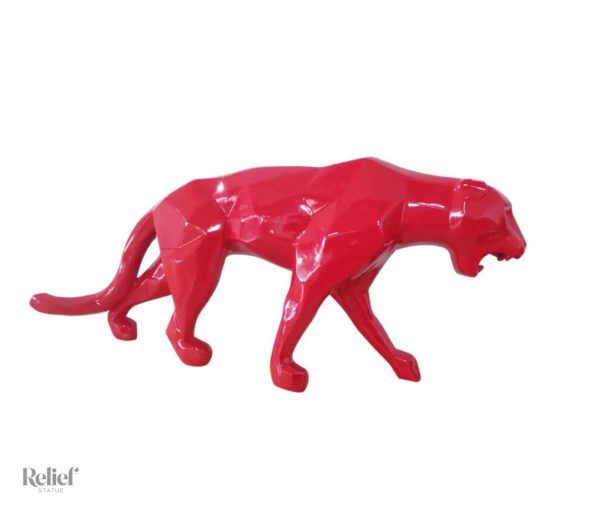 Statue origami panthère en résine rouge, 70 cm