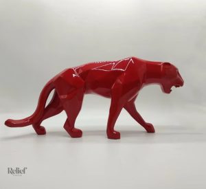 Figurine panthère rouge, style origami en résine