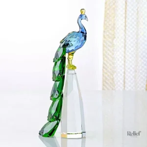Artisanat en cristal : statue paon 24 cm moderne