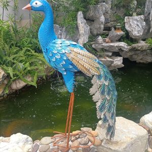 Statue Paon en métal 101 cm, élégante décoration d'intérieur