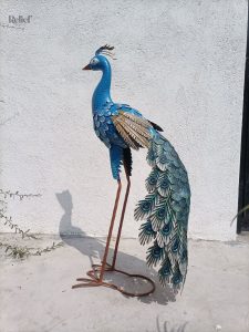 Statue en métal, paon coloré de 101 cm pour jardin