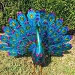 Paon en métal décoratif, statue de 32 cm pour intérieur