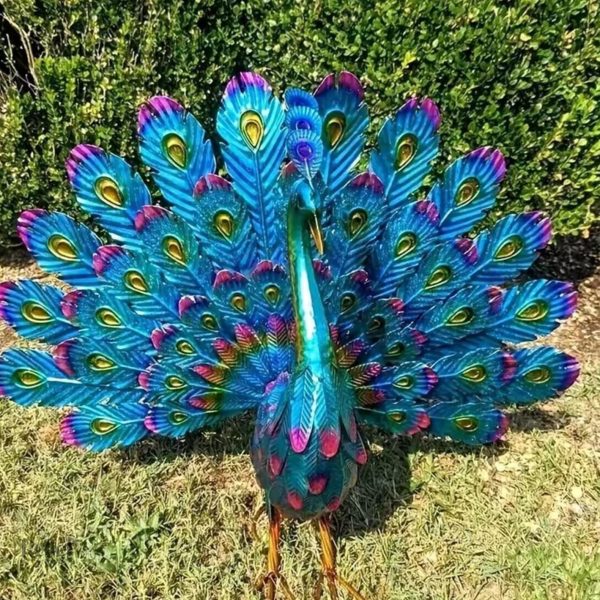 Paon en métal décoratif, statue de 32 cm pour intérieur