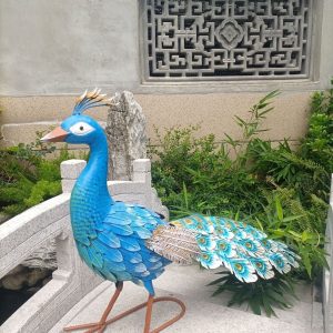 Statue Paon en métal 62 cm, décoration artistique en métal