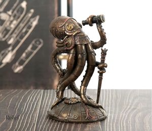 Détail d'une statue de pieuvre steampunk au design unique