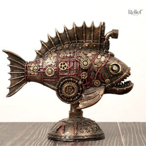 Poisson steampunk, sculpture au design unique, 23 cm