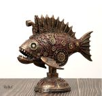 Décoration en métal, statue poisson steampunk, 23 cm