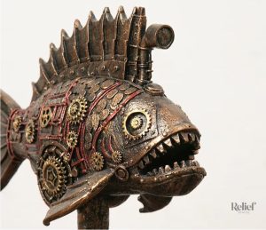 Sculpture poisson, style steampunk, objet décoratif 23 cm