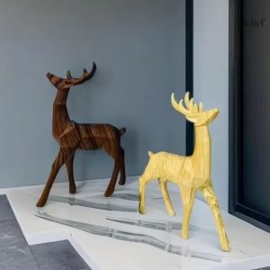 Statue Renne Origami en bois, 24 cm, décor moderne
