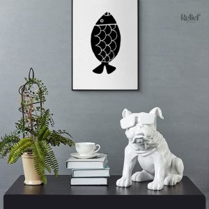 Chien Bouledogue en résine avec lunettes
