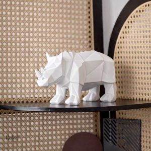 Rhinocéros en origami, sculpture moderne pour décoration intérieure
