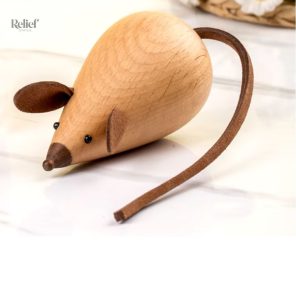 Statue souris en bois nordique, 6 cm, design épuré
