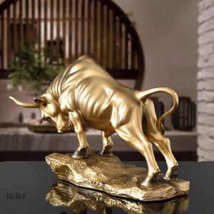 Figurine de taureau doré 20 cm, pièce d'art unique