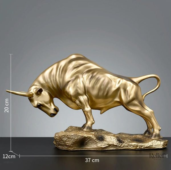 Figurine décorative taureau, dorée, 20 cm de charme contemporain