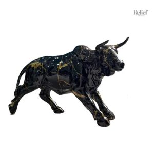 Statue de taureau noir en résine 18 cm