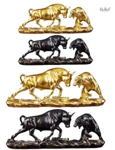Figurine artistique Taureau et Ours, 15 cm, style contemporain