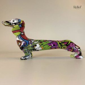 Statue originale de teckel à motifs colorés pour collection