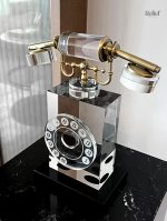 Statue téléphone vintage en cristal 25 cm pour décoration intérieure