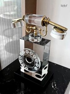 Statue téléphone vintage en cristal 25 cm pour décoration intérieure