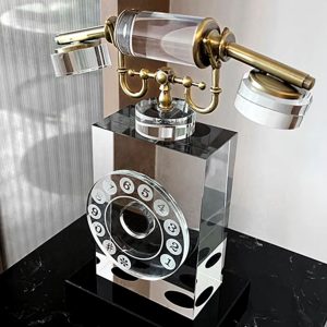 Statue téléphone vintage en cristal 25 cm pour décoration intérieure