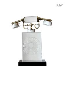 Sculpture en verre représentant un téléphone ancien en cristal élégant
