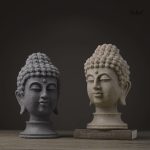 Tête de Bouddha, sculpture contemporaine en pierre