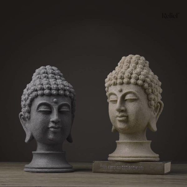 Tête de Bouddha, sculpture contemporaine en pierre