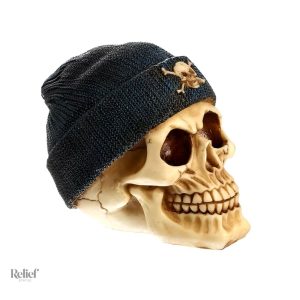Statue crâne avec bonnet 14 cm, décoration macabre