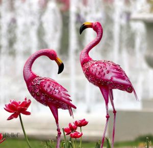 Statues flamant rose extérieur jardin - lot de 2