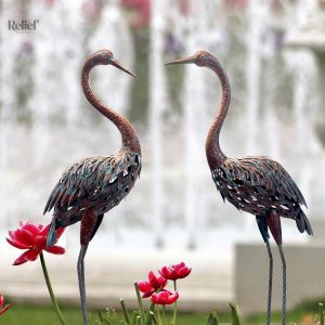 Statues héron métal jardin - lot de 2, hauteur 120 cm