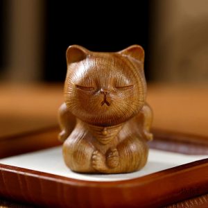 Statuette chat en bois, 8 cm, artisanat décoratif