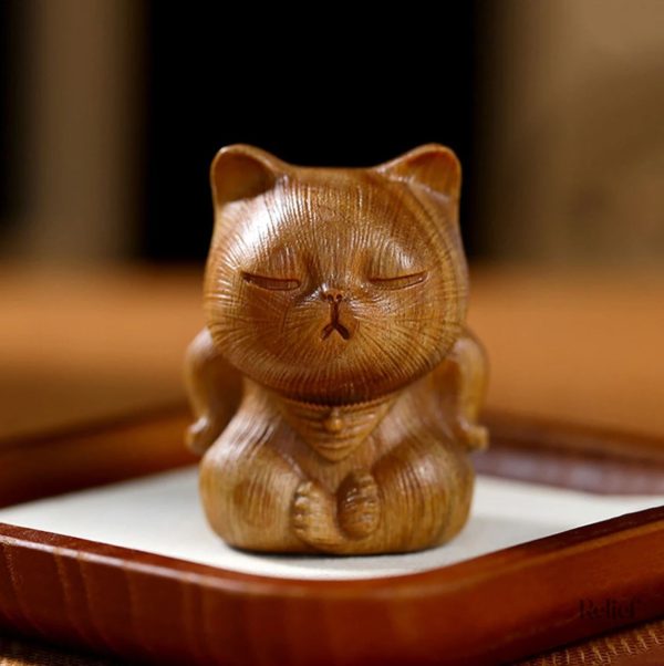 Statuette chat en bois, 8 cm, artisanat décoratif
