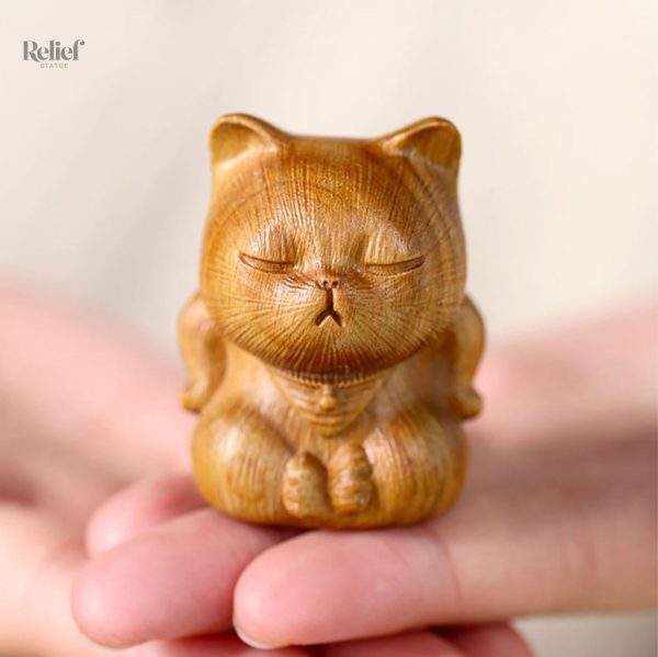 Chat en bois, 8 cm, sculpture unique pour intérieur