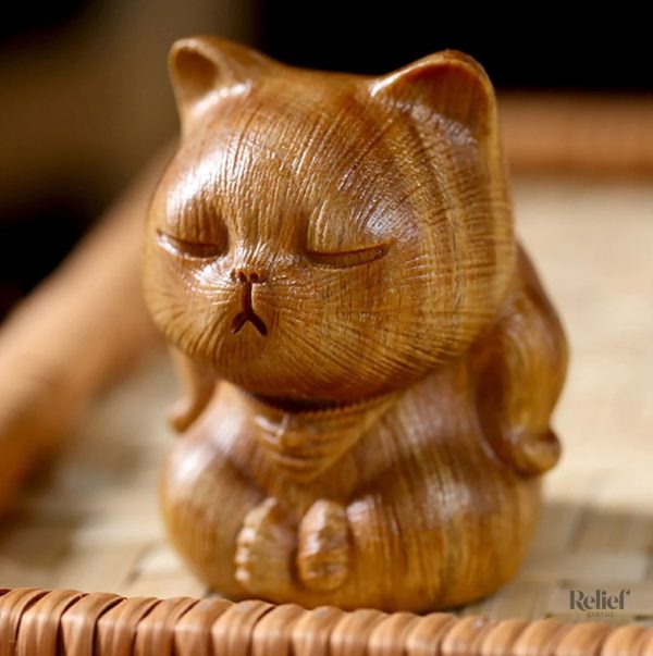 Sculpture chat, 8 cm, décoration en bois naturel
