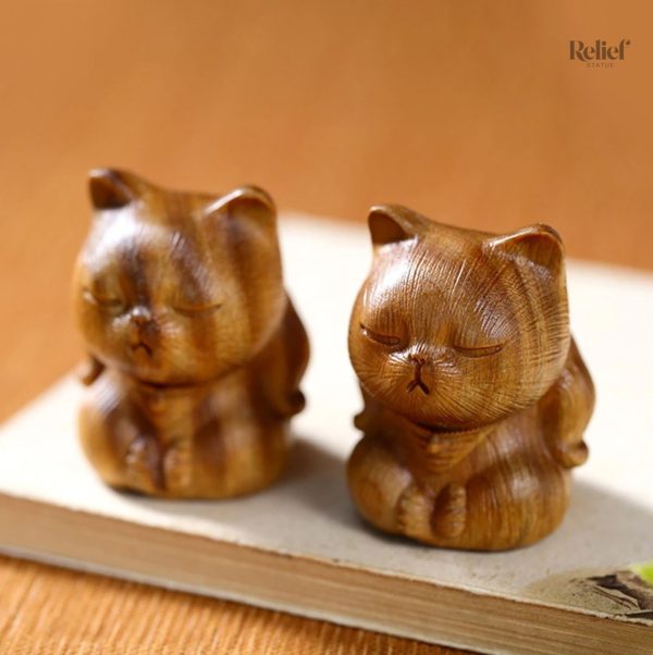 Figurine de chat en bois, 8 cm, art décoratif
