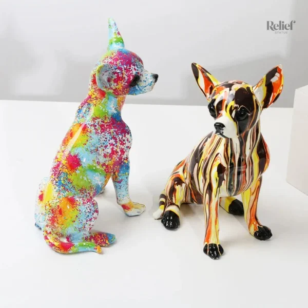 Figurine de chien, style Chihuahua en résine