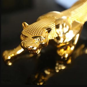 Panthère décorative en résine dorée, 6 cm