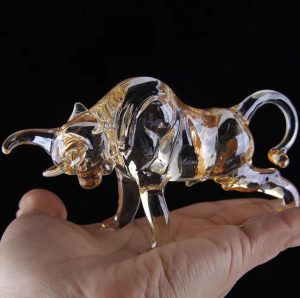 Sculpture en verre, taureau, 7 cm, pièce d'art originale