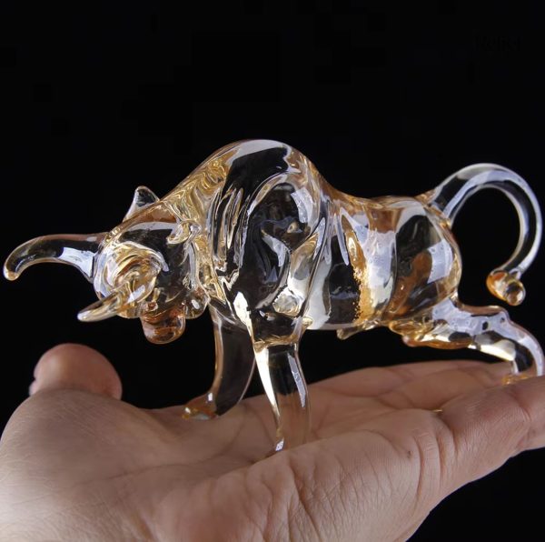 Sculpture en verre, taureau, 7 cm, pièce d'art originale