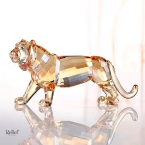 Statuette tigre en cristal champagne