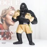 Statue Gorille Boxeur Noir et Or 25 cm