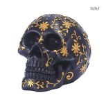 Crâne mexicain noir et doré 14 cm, décoration originale