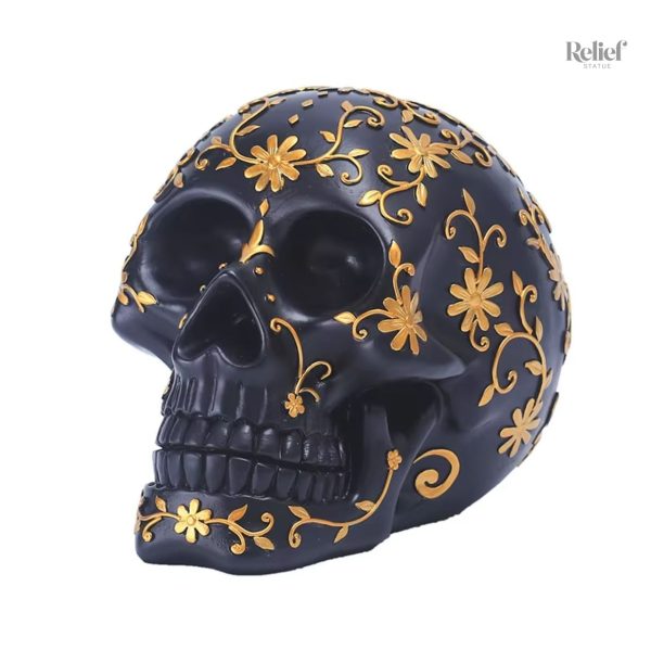 tete-de-mort-crane-mexicain-noir-et-dore-14-cm-1 Crâne mexicain noir et doré 14 cm, décoration originale