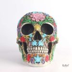 Statue crâne colorée, art mexicain, 19 cm